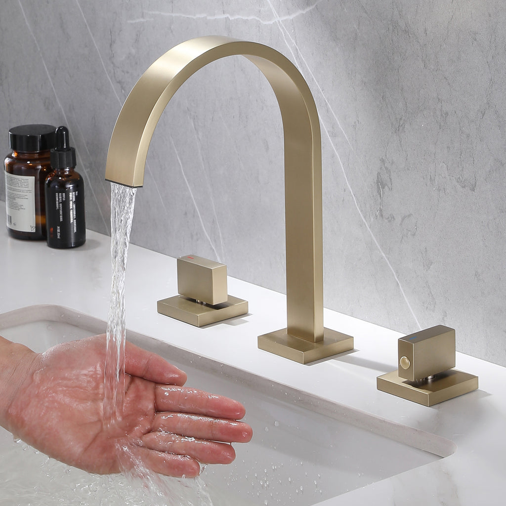 Two Handle Widespread Bathroom Sink Faucet Brushed Gold RB1189