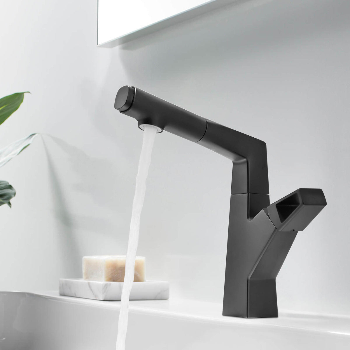 Liftable Bathroom Faucet with Pull-Out Sprayer for Dual Mode Function