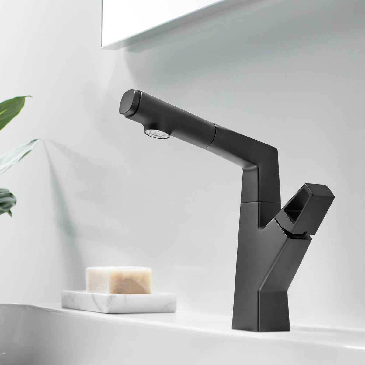 Liftable Bathroom Faucet with Pull-Out Sprayer for Dual Mode Function
