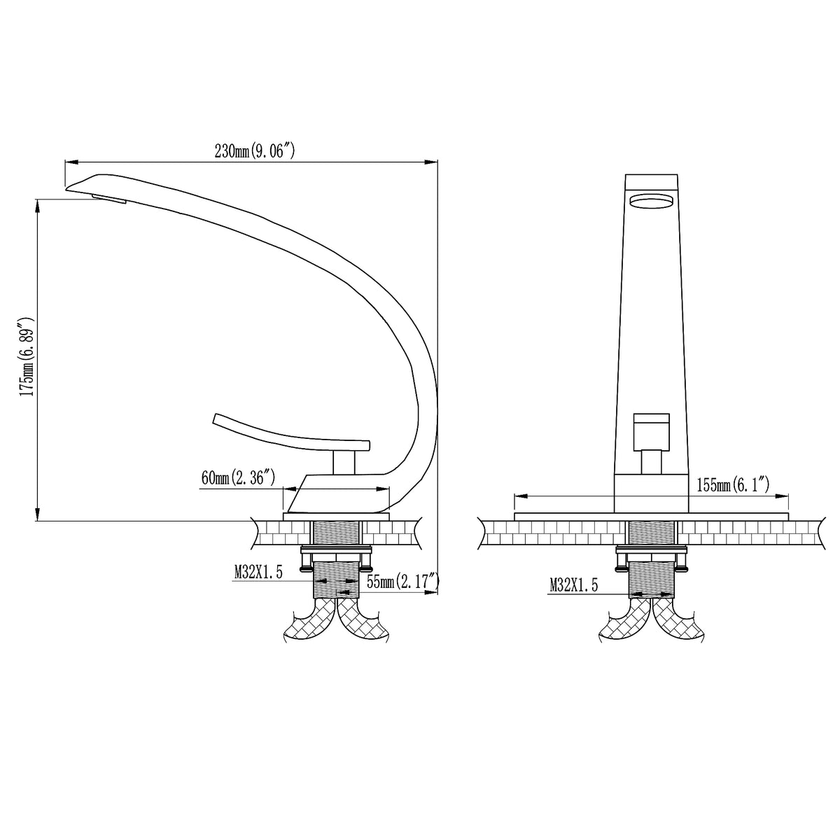 Arc Spout Single Lever Faucet for Deck-Mount Install