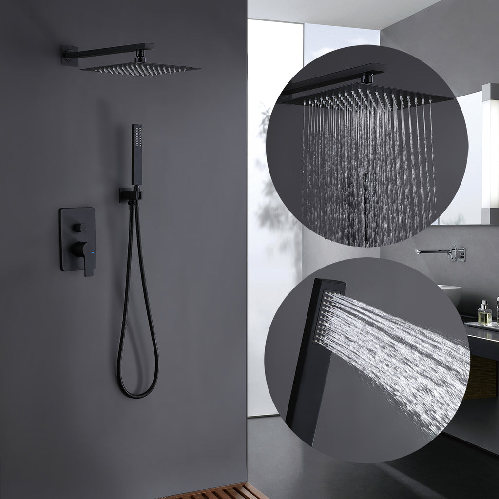 RBROHANT Thermostatic Shower System Matte Black, 20x11 Inch Rectangular  Dual-function Rainfall Shower Head with Handheld Sprayer, Wall Mounted,  Solid