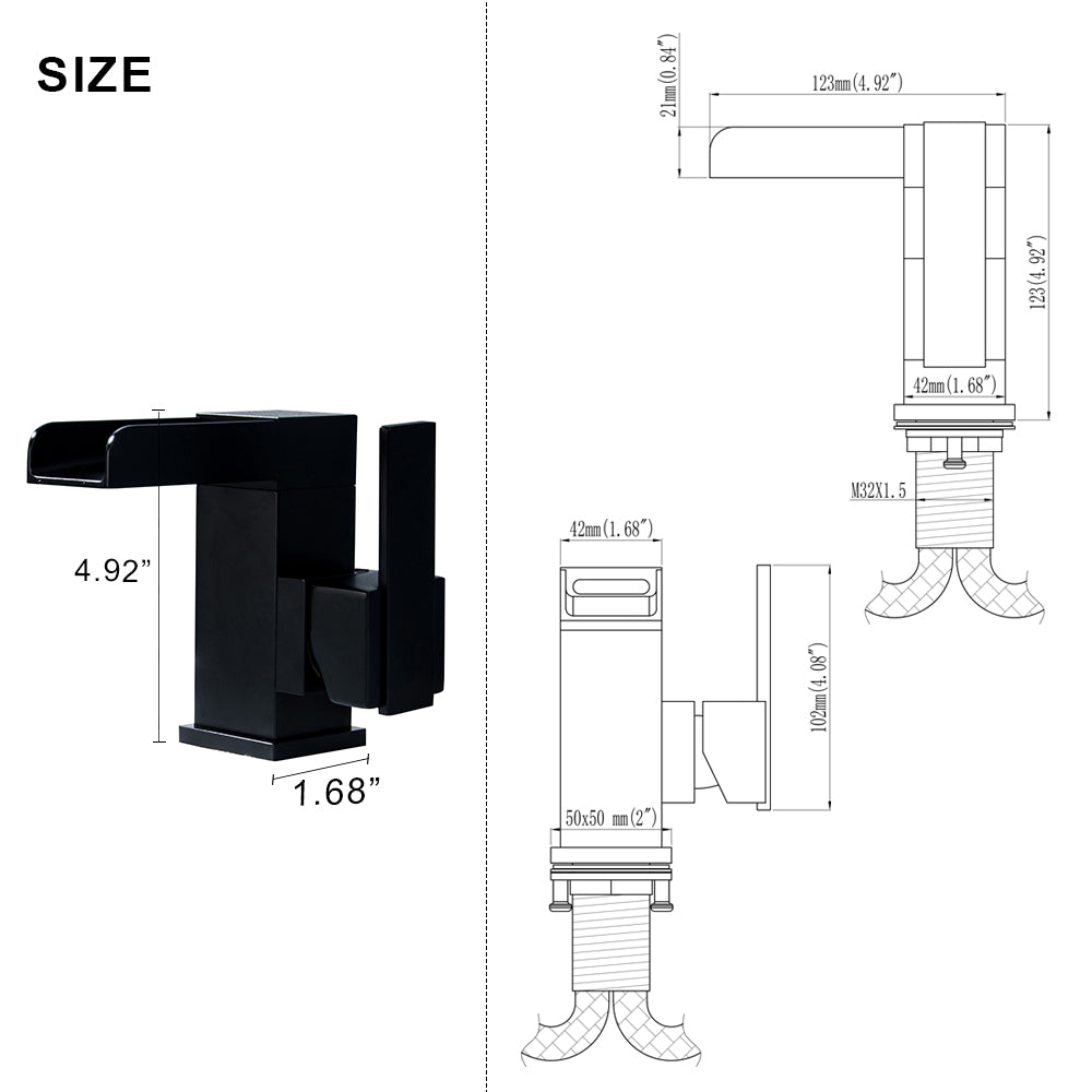 Matte Black Waterfall Bathroom Faucet with Side Handle
