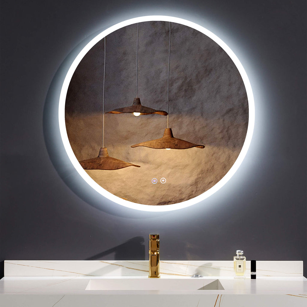 Round Backlit LED Vanity Bathroom Mirror, 24” Anti-Fog, Wall