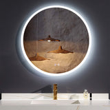 LED Bathroom Mirror Round Backlit Illuminated Mirror with Demister 3 Colors Adjustable Dimmable Bathroom Lighted Mirror